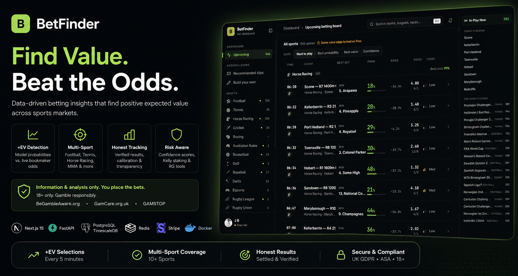BetFinder positive-value betting board